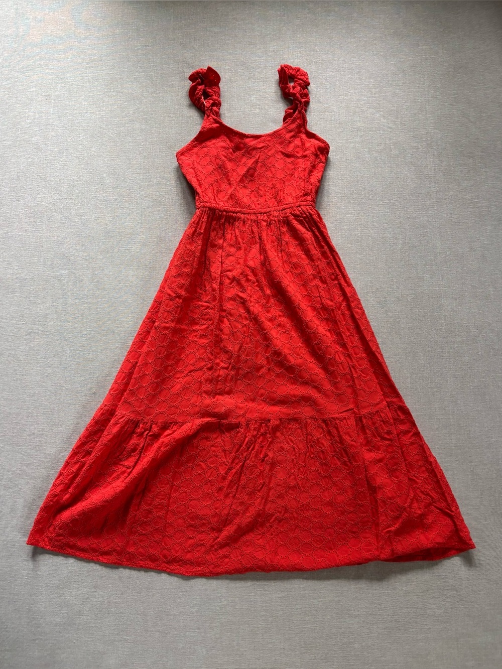 Jessica Simpson Red Embroidered Tiered Sundress with Ruffle Straps